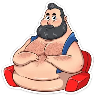 ☺️ c6a52657 man, cartoon, character, beard, sitting, red chair telegram sticker
