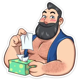 🥲 d7275df6 man, tissue, beard, cartoon, health, allergy telegram sticker