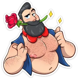 😉 f2ee2b31 man, rose, hairy, cartoon, funny, character, sticker telegram sticker
