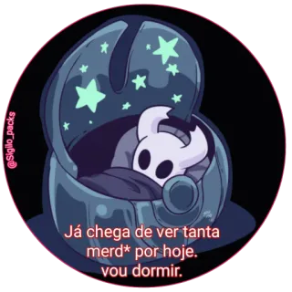 😴 070e0890 Já chega de ver tanta merd* por hoje. vou dormir. hollow knight, videogioco, sonno, stanco, adesivo whatsapp sticker