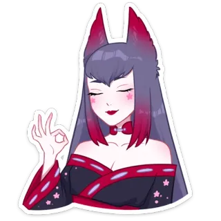 👌 06b4ecb9 anime girl, fox girl, ok hand gesture, cute, cartoon telegram sticker