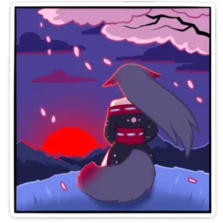 🌅 331ab0c6 anime girl, kitsune, fox girl, japanese, kimono, cherry blossoms, scenery, sunset telegram sticker
