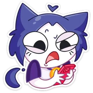😡 12f6f446 gatto, viola, telefono, cartoni animati, carino telegram sticker
