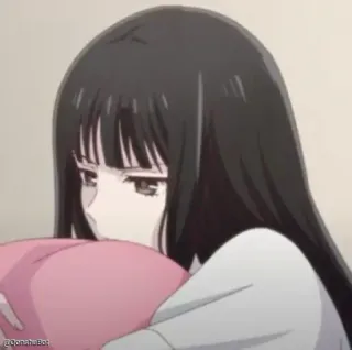 📎 0a48b00a @GonahuBot anime, phụ nữ, cô gái, buồn, ôm, gối telegram sticker