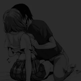 🖤 0b0cc94f anime, cartoon, kissing, love, couple, intimate telegram sticker