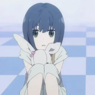 🕊 a0edf42b anime, girl, blue hair, cute, stuffed animal, rabbit telegram sticker