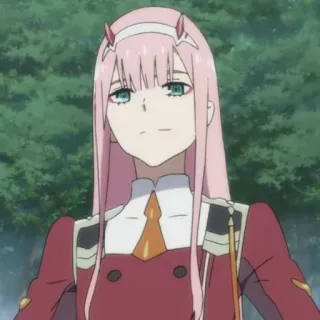 🕊 ade1219b Zero Two Darling in the Franxx anime, character, Zero Two, Darling in the Franxx, pink hair, horns telegram sticker