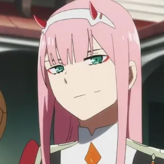 🍤 21608fa3 Zero Two Darling in the Franxx anime, Zero Two, pink hair, horns telegram sticker