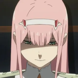 🥢 83b11ac0 Zero Two Darling in the Franxx anime, pink hair, Zero Two, Darling in the Franxx, horns telegram sticker