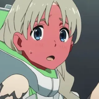 🍤 a31f26a1 Kokoro Darling in the Franxx anime, girl, expression, surprised, pale hair, blue eyes telegram sticker