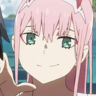 🍤 b4ca2380 Zero Two Darling in the Franxx anime, Zero Two, pink hair, Darling in the Franxx, smiling telegram sticker