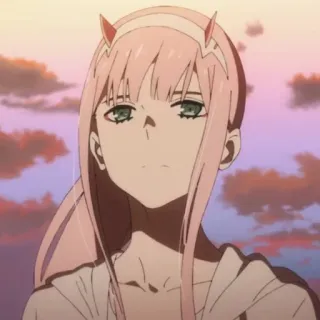 🍤 c7eae0d9 Zero Two Darling in the Franxx anime, Zero Two, Darling in the Franxx, character, pink hair, horns telegram sticker