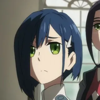 🥢 d3d3a0d1 Ichigo Darling in the Franxx Ichigo, Darling in the Franxx, anime, girl, character, blue hair, clip, green eyes telegram sticker