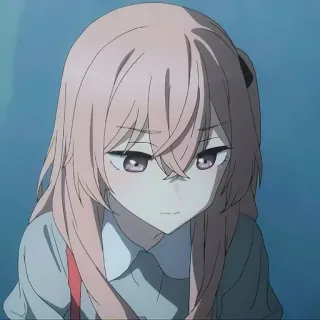 😔 39fdc4ff anime, meisje, verdrietig, roze haar telegram sticker