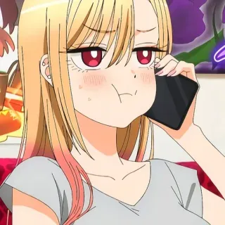 ☹️ 9f7226ca Marin Kitagawa My Dress-Up Darling Anime, Meisje, Blond Haar, Telefoon, Uitdrukking telegram sticker