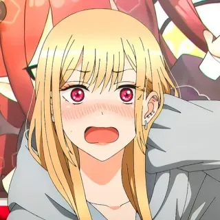 😳 bf1490a4 Marin Kitagawa My Dress-Up Darling Anime, Meisje, Blozen, Uitdrukking, Leuk, Blond haar, Cosplay telegram sticker