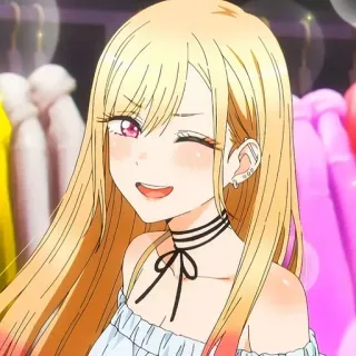 😉 e47686a6 Marin Kitagawa My Dress-Up Darling anime, meisje, blond, schattig, knipoog, glimlachend telegram sticker