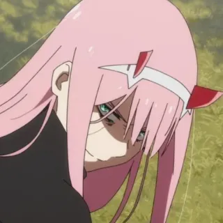 🍡 b38c1e0f Zero Two Darling in the Franxx Anime, Zero Two, Darling in the Franxx, Cabelo Rosa, Chifres telegram sticker