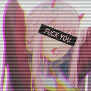 🖕 ec6c215d FUCK YOU anime, offensive, swear word, zero two, vaporwave telegram sticker