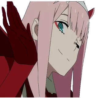 😉 61e83923 Zero Two Darling in the Franxx 动漫, Zero Two, Darling in the Franxx, 角色, 女孩, 微笑, 红色 whatsapp sticker