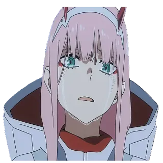 😭 6c37787e Zero Two Darling in the Franxx 动漫, 哭, 伤心, zero two, darling in the franxx, 粉色头发, 眼泪 whatsapp sticker