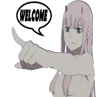 👆 7bc08307 WELCOME 动漫, 女孩, 欢迎, 粉色头发 whatsapp sticker