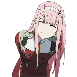 😄 bd32b3d3 Zero Two Darling in the Franxx 动漫, 零二, Darling in the Franxx, 粉色头发, 微笑, 老婆 whatsapp sticker