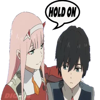 👥 eca17af2 Zero Two Darling in the Franxx HOLD ON 动漫, 02, DARLING in the FRANXX, 等等, 等待 whatsapp sticker