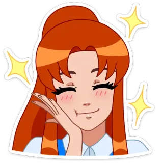 ☺️ 2c889a32 dessin animé, femme, fille, étincelle, sourire, joyeux, animé, visage telegram sticker