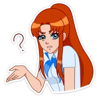 ❓ 5a77a3b2 Dessin animé, Question, Confusion, Incertitude, Doute, Femme, Expression, Anime telegram sticker