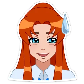 😅 7e3b9642 femme, dessin animé, autocollant, cheveux roux, yeux bleus, sourire telegram sticker