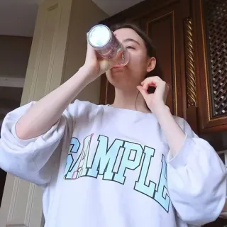 🌸 274e0a8f SAMPLE woman, drinking, person, shirt, indoors, lifestyle telegram sticker