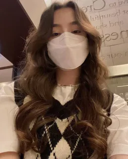 💕 89fcb8fe woman, mask, portrait, indoors, hair, long hair, female telegram sticker