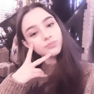 🐠 d870a531 donna, ragazza, selfie, segno di pace, ritratto, bruna, interno, posa telegram sticker