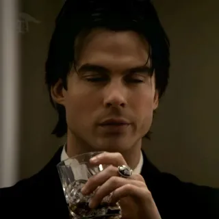 🍸 631c499b Damon Salvatore The Vampire Diaries serie tv, vampiro, bebidas, hombre, retrato, pelo oscuro telegram sticker