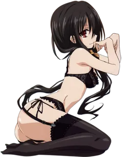 😏 f2571686 Anime, Meisje, Lingerie, Sexy, Zwart haar, Rode ogen telegram sticker