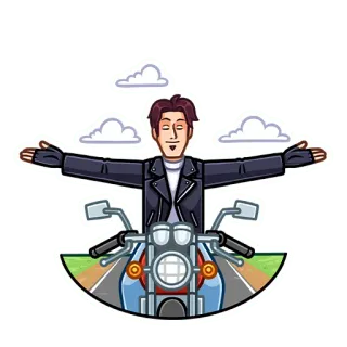☺️ f4c3f5a1 バイク, バイカー, 男性, 道路, 雲, 革ジャン telegram sticker