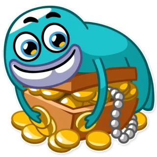 🤑 58a37bfd harta, koin, kartun, imut, monster, peti, kekayaan whatsapp sticker