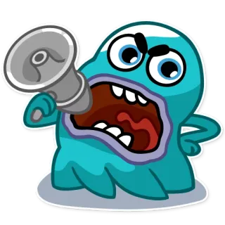 🗣 84ada2a8 monster, marah, megaphone, berteriak, kartun, biru whatsapp sticker