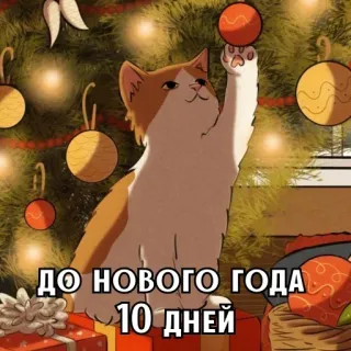 🎄 c2e5fcb4 ДО НОВОГО ГОДА 10 ДНЕЙ mèo, giáng sinh, năm mới, trang trí, đồ trang trí telegram sticker