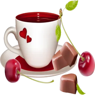 ☕ 1b073e3d kawa, filiżanka, wiśnie, czekolada, napój, deser telegram sticker