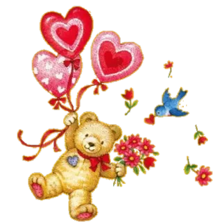 ❤ 85d8509d pluszowy miś, serca, kwiaty, ptak, miłość, przyjaźń, słodkie, walentynki telegram sticker