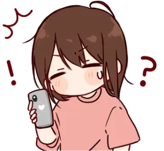 😐 39fcde7b ragazza anime, cartone animato, cellulare, espressione, punto interrogativo, punto esclamativo, chibi telegram sticker