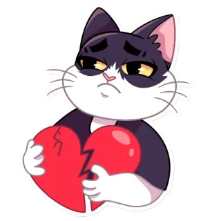💔 173a6891 kot, smutny, złamane serce, emoji, naklejka, kreskówka telegram sticker