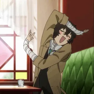 ✨ 7fae0df7 Dazai Osamu Bungo Stray Dogs Anime, Karakter, Bungo Stray Dogs, Dazai Osamu, Tersenyum, Perban, Mantel whatsapp sticker