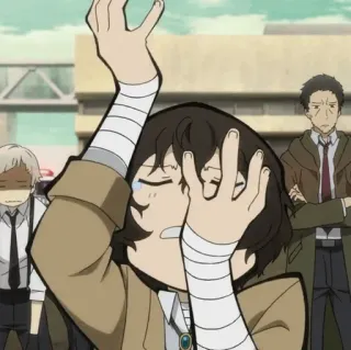 ✨ 8759895e Dazai Osamu Bungou Stray Dogs anime, Dazai Osamu, menangis, perban, rambut cokelat, sedih, Bungou Stray Dogs whatsapp sticker