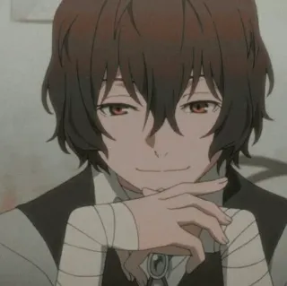 🌝 696566de Osamu Dazai Bungou Stray Dogs 动漫, 绷带, 棕色头发, 红色眼睛, 坏笑 telegram sticker