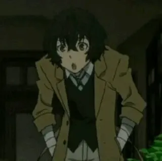 😳 bf540d06 Osamu Dazai Bungou Stray Dogs 动漫, 绷带, 棕色外套, 惊讶, 文豪野犬, 太宰 telegram sticker