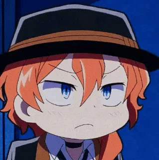🥀 331f6386 Nakahara Chuuya Bungou Stray Dogs Anime, Chibi, Bravo, Chapéu, Personagem telegram sticker