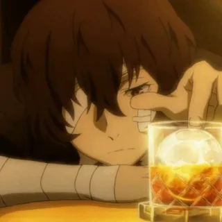 🥀 bffc9b09 Osamu Dazai Bungou Stray Dogs anime, character, drink, sad, Dazai, Bungou Stray Dogs telegram sticker